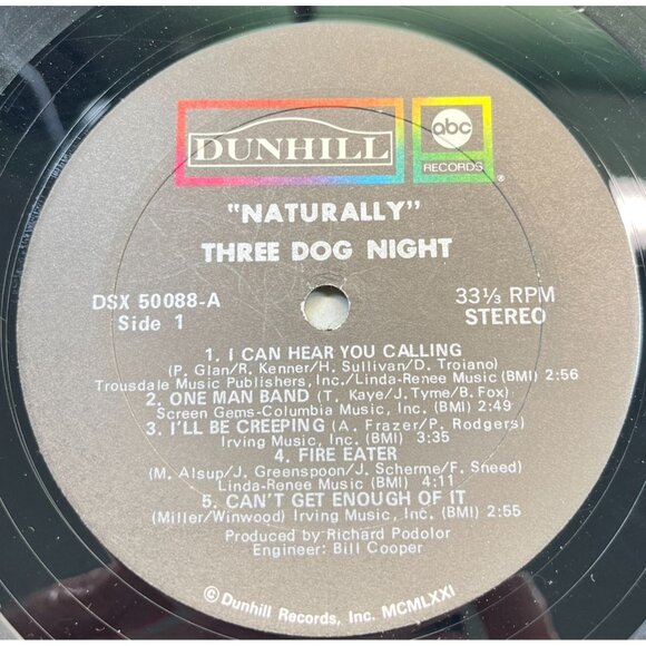 Three Dog Night Naturally Vinyl LP Rock 1972  ABC Dunhill 50088 VG+ - Picture 2 of 8